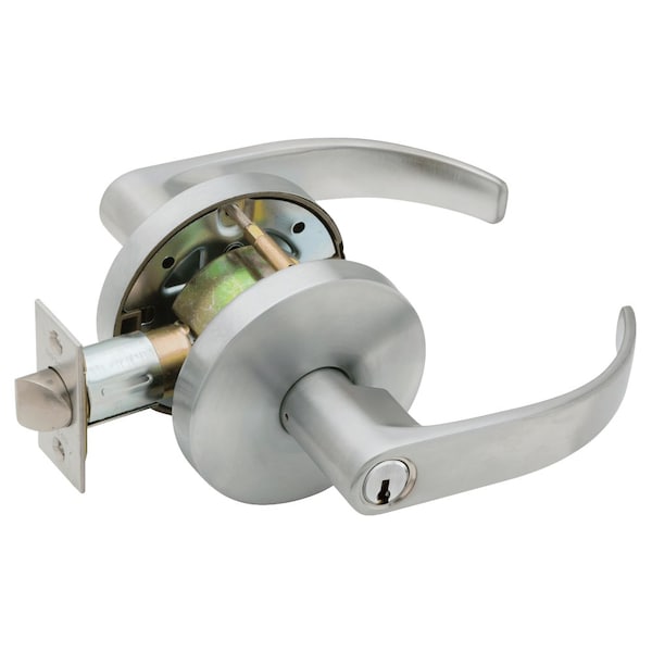 Grade 2 Storeroom Cylindrical Lock, Key in Lever Cylinder, Quantum Lever, Small Rose, Satin Chrome